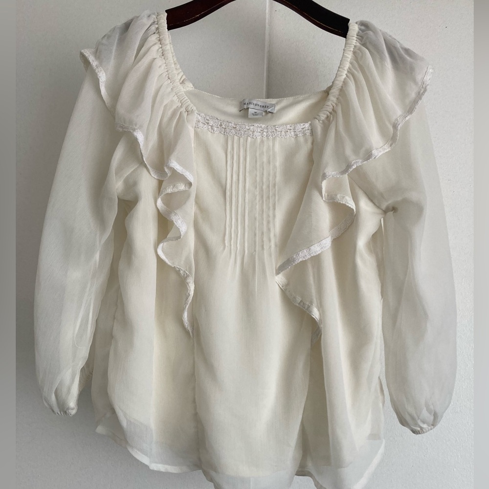 White Ruffled Blouse Sz M